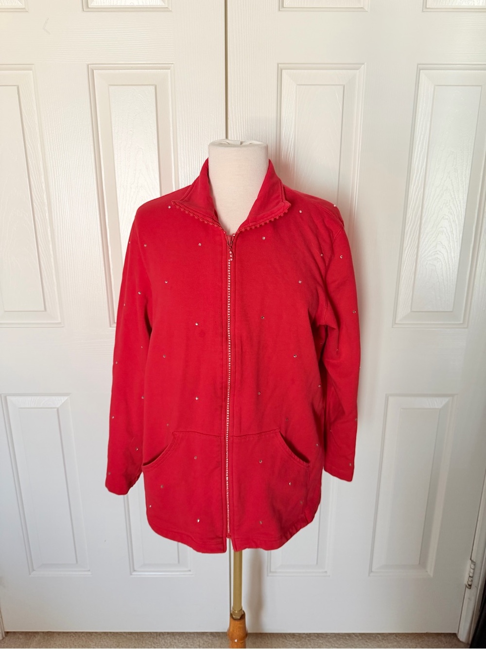 Vintage Quacker Factory Red Rhinestone Zip-Front Jacket - Picture 2 of 10
